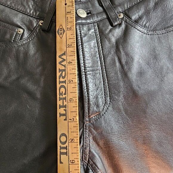 EUC AMAZING VINTAGE OLD NAVY BLUE JEANS GENUINE LEATHER STRAIGHT PANTS SIZE 4 - Picture 15 of 16